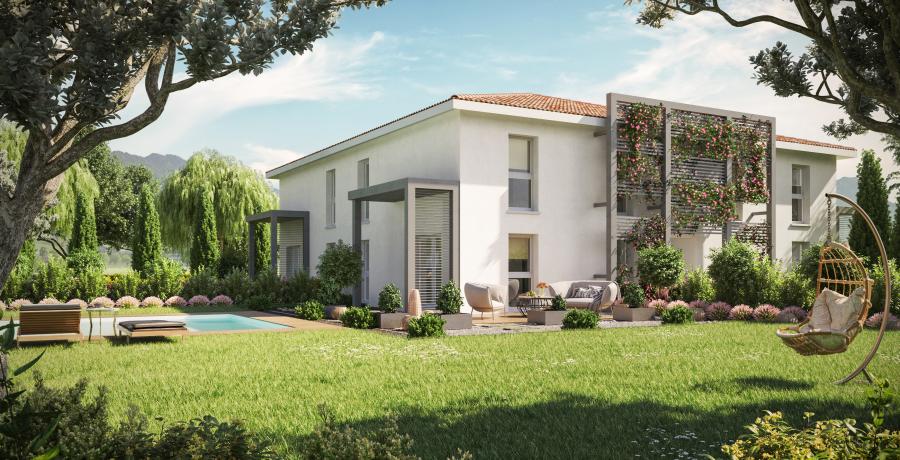 Programme immobilier neuf à Vigoulet-Auzil : les Carrés du Val, duplex-jardin perspective
