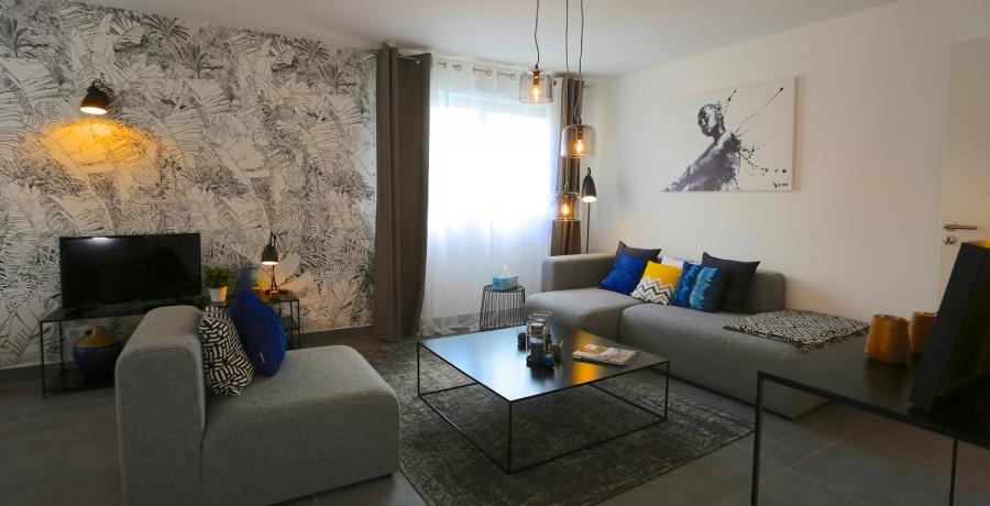 Programme immobilier neuf à Amancy : les Carrés d'Azur, Duplex-Jardin salon