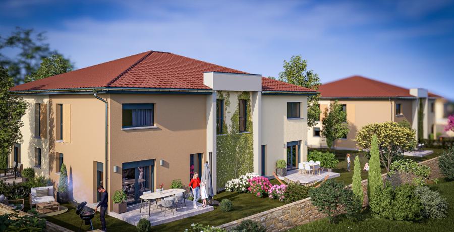 programme immobilier neuf à l'Isle d'Abeau: Les Carrés Murmures, duplex-jardin perspective aérienne