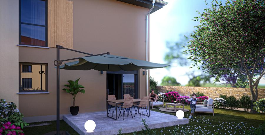 programme immobilier neuf à l'Isle d'Abeau: Les Carrés Murmures, duplex-jardin perspective piéton
