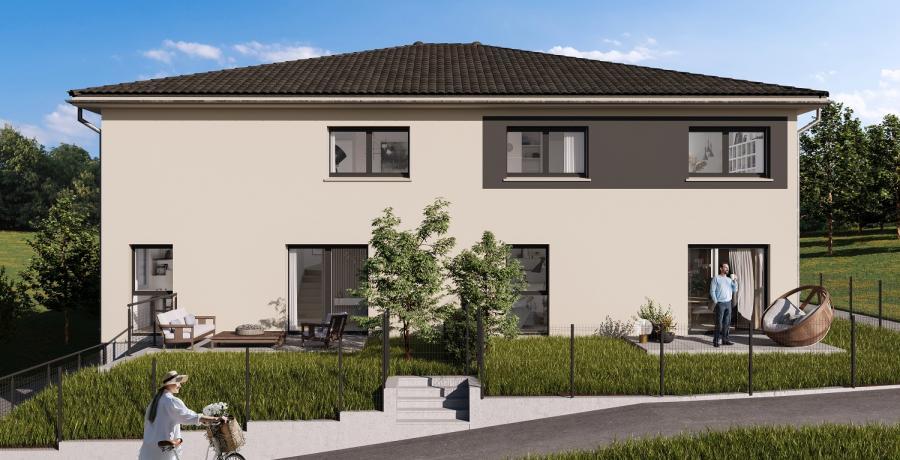 Programme immobilier neuf à Geneuille : les Carrés des Hauts de Geneuille, duplex-jardin perspective