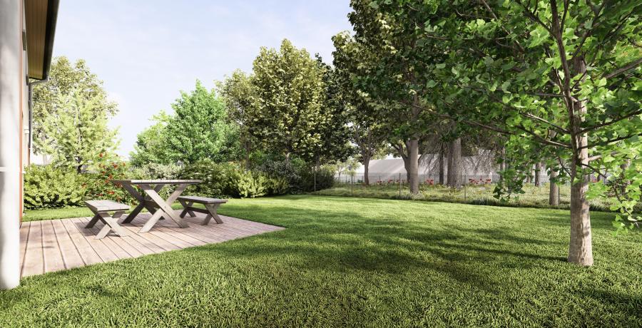 Programme immobilier neuf à Mions : les Carrés d'à Côté, duplex-jardin jardin