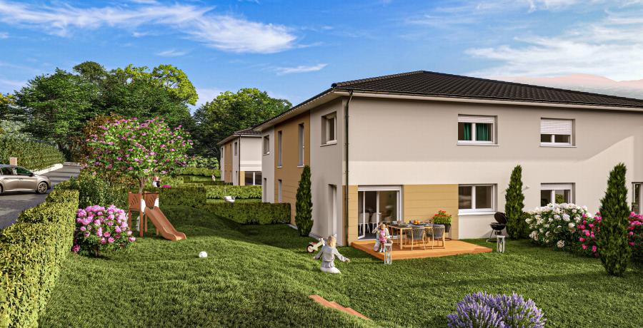 Programme immobilier neuf à Grésy-sur-Isère : les Carrés du Poète, duplex-jardin perspective