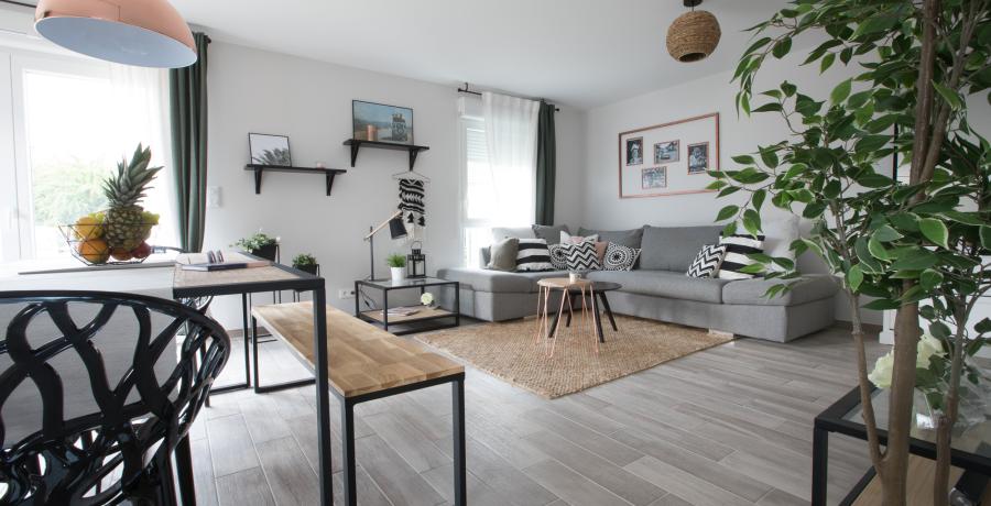 Programme immobilier neuf à Colmar : les Carrés Osmia, duplex-jardin pièce de vie